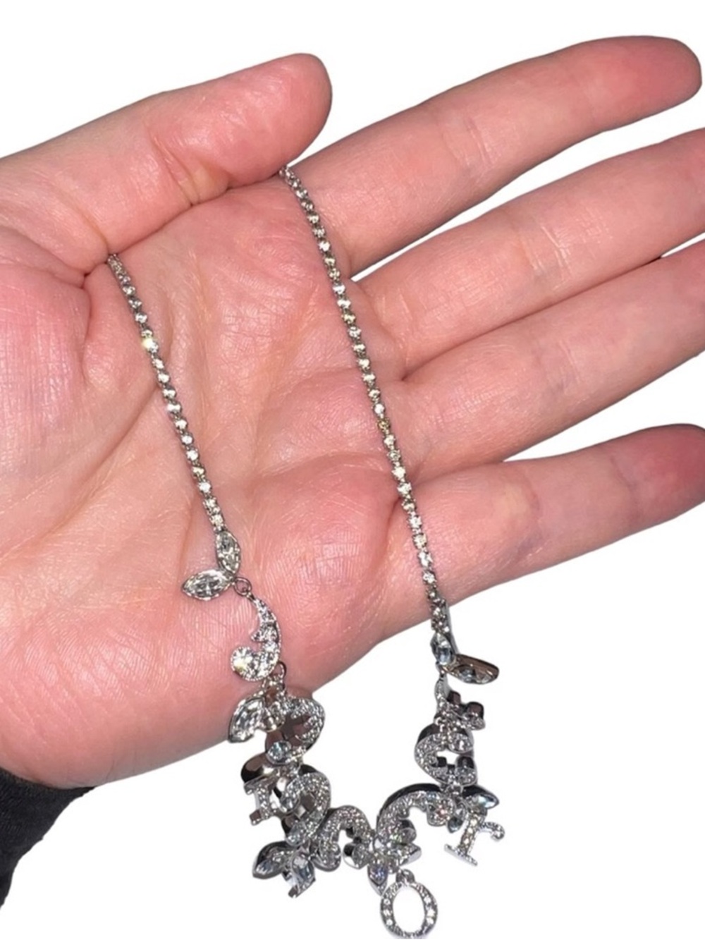 🔥100% Authentic Christian Dior Silver Crystal Dangling Letter Charm Necklace🔥 - Picture 10 of 12